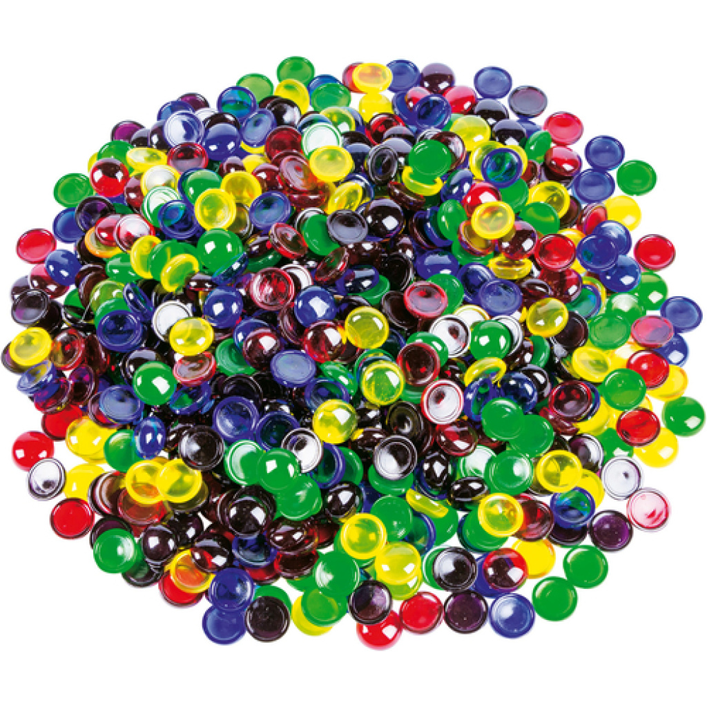Прозрачни цветни камъчета за декорация и творчески игри - диам. 19,5 мм, 650 бр.