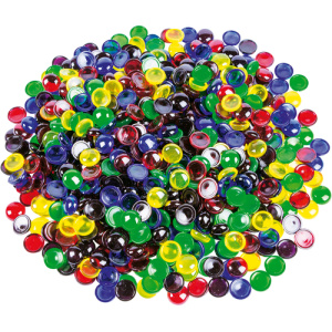 Прозрачни цветни камъчета за декорация и творчески игри - диам. 19,5 мм, 650 бр.