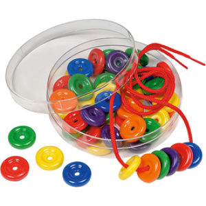 Цветни плоски мъниста за нанизване - кутия, 50 бр.