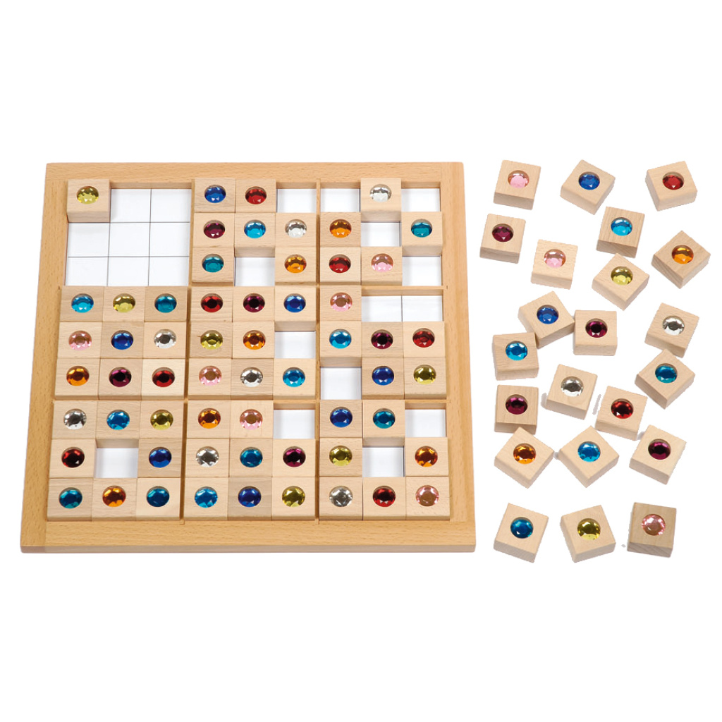 Детско дървено судоку с цветни камъни 9х9