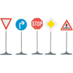 Големи пътни знаци на стойка 5 бр. - комплект 1 играчки БДП
