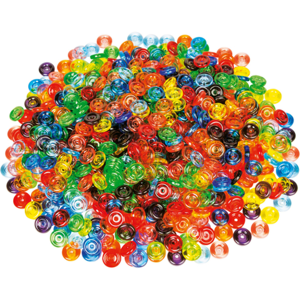 Прозрачни цветни плоски мъниста за нанизване и творчески игри - 740 бр.