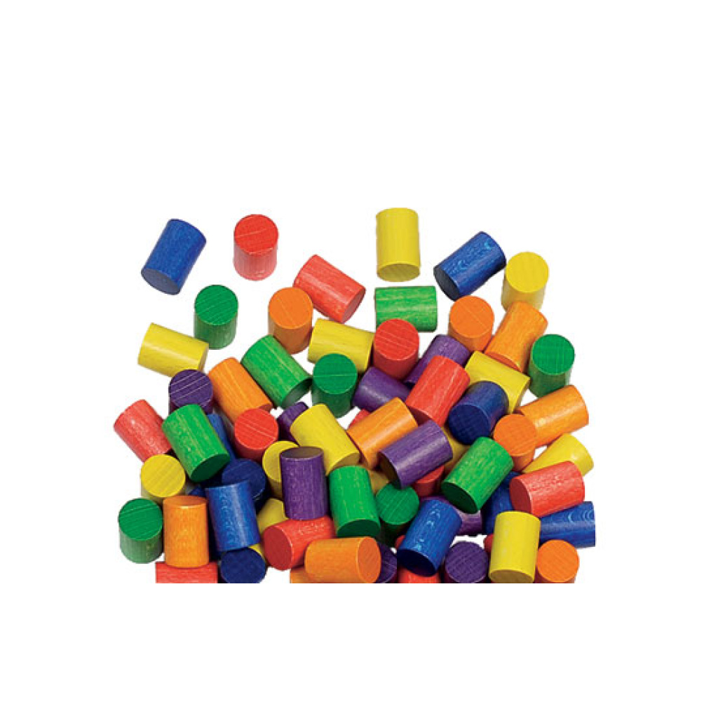 Цветни дървени цилиндри за игра, 100 части