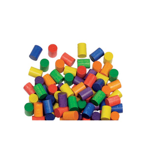 Цветни дървени цилиндри за игра, 100 части