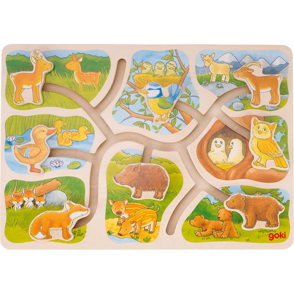 Дървен лабиринт с улеи - Животни и техните малки