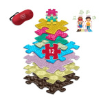 Тактилна мемори игра за пода – комплект от 12 релефни пъзел елемента, мини версии, ключодържатели и превръзка за очи. Развива внимание, памет, сетивност и координация при деца.