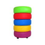 Комплект 5 цветни игрални гуми с количка за съхранение – големи меки гуми в ярки цветове.