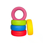 Комплект 5 цветни игрални гуми с количка за съхранение – големи меки гуми в ярки цветове.