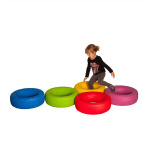 Комплект 5 цветни игрални гуми с количка за съхранение – големи меки гуми в ярки цветове.