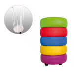 Комплект 5 цветни игрални гуми с количка за съхранение – големи меки гуми в ярки цветове.